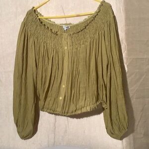 Fashion Nova Green Smocked Relaxed Blouse